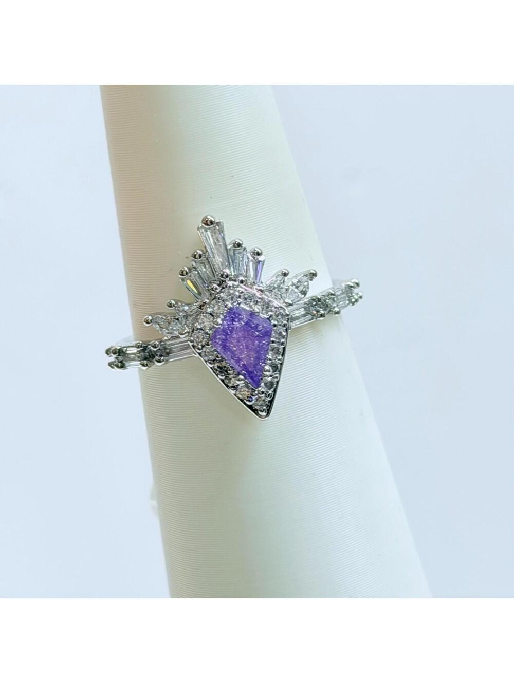 Bomb Party Ring Sz 8 "Touch Tips, Spark Loud" Iris Ice Crystal on Rhodium
